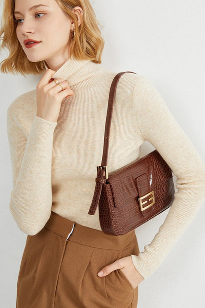 Ribbed Turtleneck Long-Sleeve Slim Stretch Knit Top