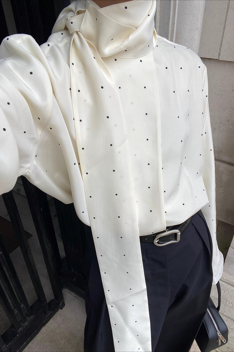 Ribbon Polka Dot Loose Commuter Blouse