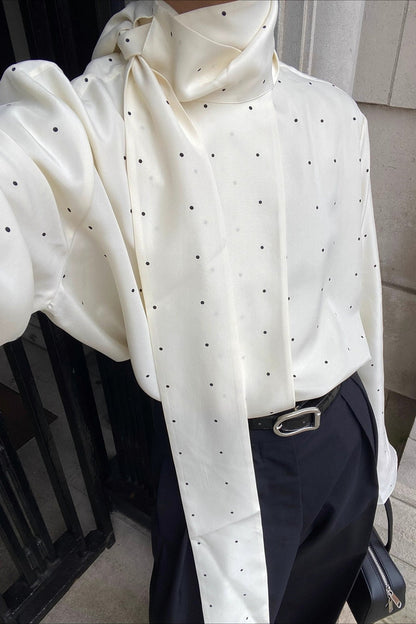 Ribbon Polka Dot Loose Commuter Blouse