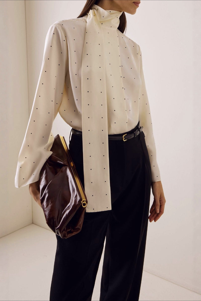 Ribbon Polka Dot Loose Commuter Blouse