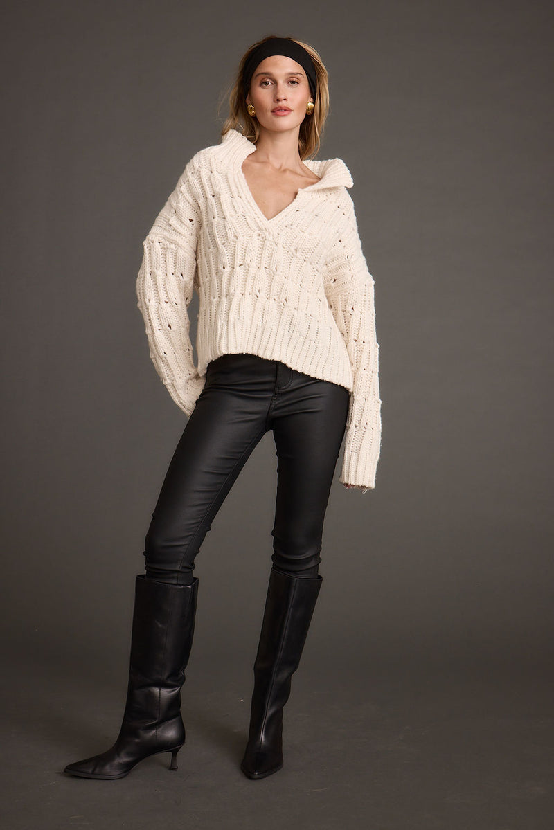Additional view of the Riverstone Cream Cableknit Sweater from a different perspective.