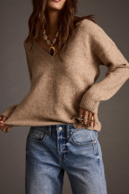 Close-up of the Robbyn Light Taupe Sweater showcasing the fabric texture and design details.