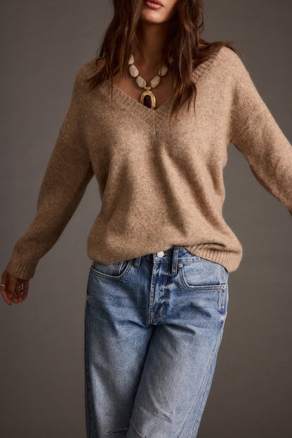 Robbyn Light Taupe Sweater styled in a complete look from an alternate angle.