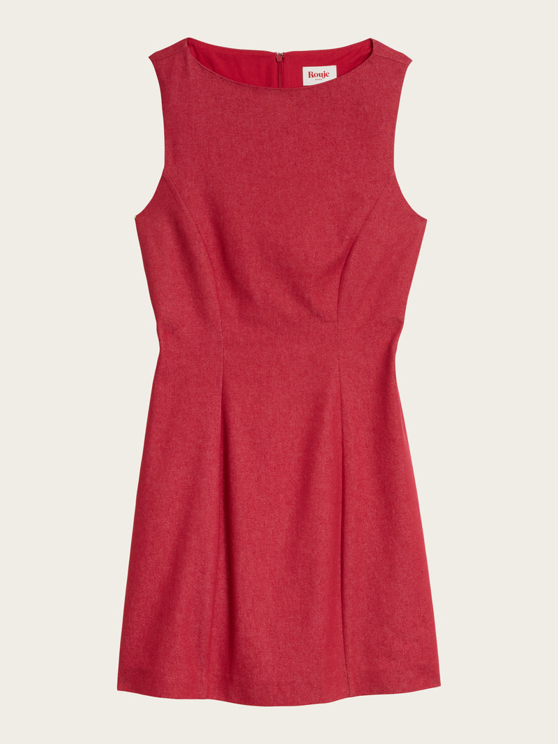 ALBERTA Carmen red denim sleeveless short dress, flat packshot by Rouje