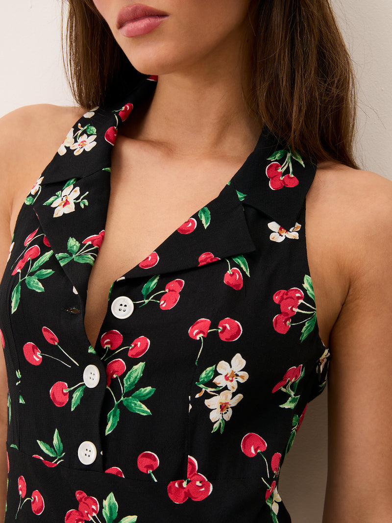 CARLITA black Cherry baby print maxi dress worn on a model, full-length view by Rouje