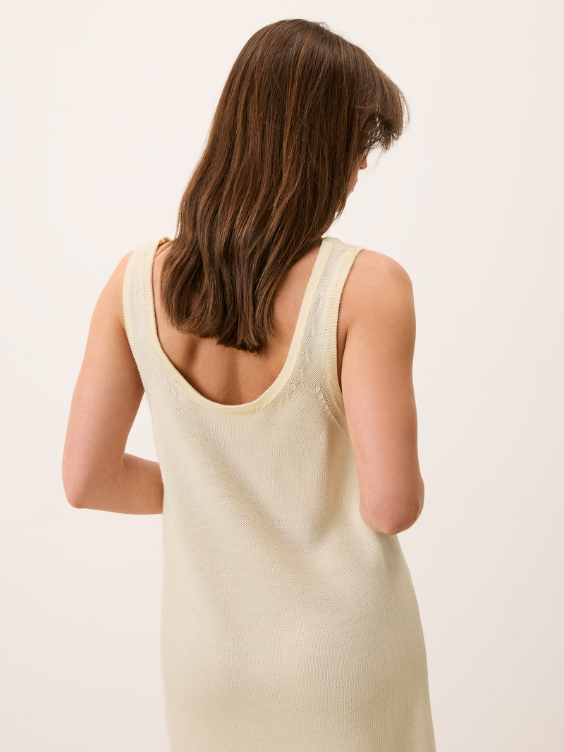 CHACHA ecru short knit dress, detail of neckline by Rouje