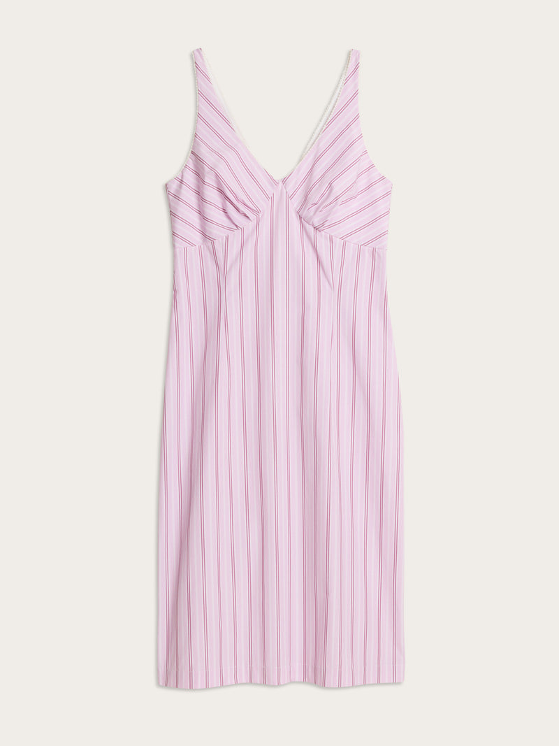 ELIANA pink striped cotton poplin sleeveless midi dress, flat packshot by Rouje