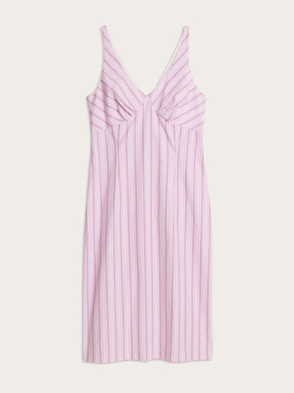 ELIANA pink striped cotton poplin sleeveless midi dress, flat packshot by Rouje