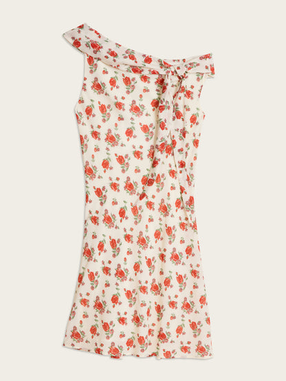 ERIN white Balade bucolique floral off-the-shoulder short dress, flat packshot by Rouje