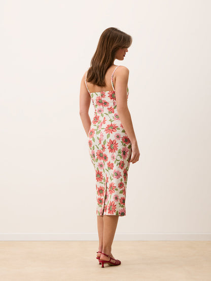EVY ecru floral midi dress, detail of thin straps by Rouje
