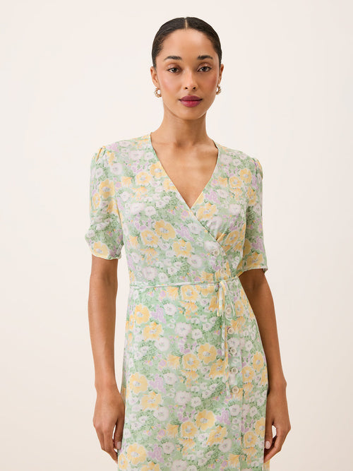GABINETTE green floral wrap short dress, side view by Rouje