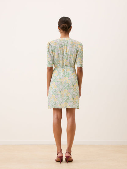 GABINETTE green Jardin parisien print wrap dress, detail of buttons by Rouje