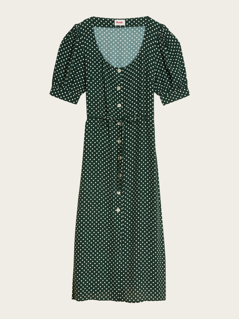 Julia green polka dot dress, flat packshot