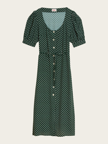 Julia green polka dot dress, flat packshot