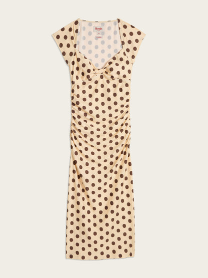 LALY cream Dottie print midi dress, flat packshot by Rouje