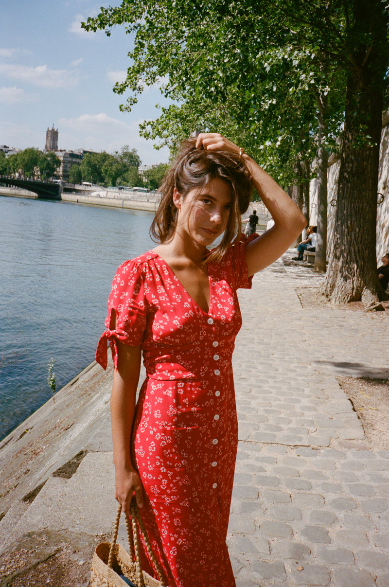 LAURA Dress styled with Jacqueline mule, Rouje x Worishofer 10th anniversary capsule collection