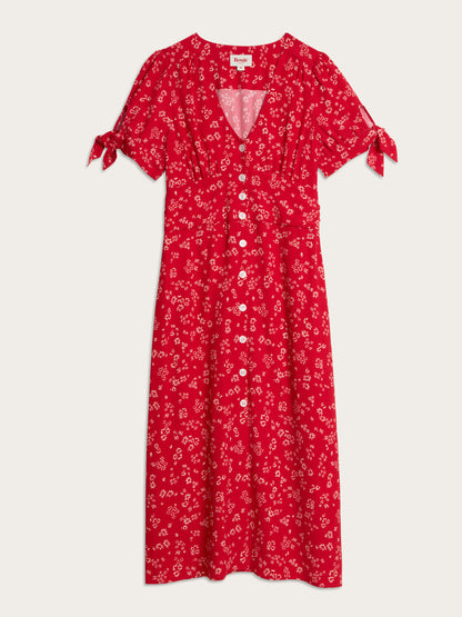 LAURA Dress product photo, red floral short-sleeve midi dress by Rouje