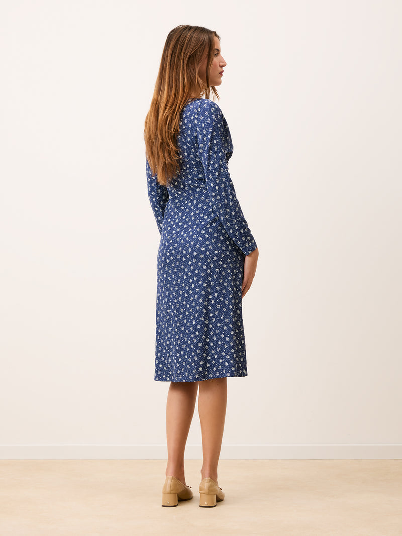 LENA Arlesienne denim long dress, side view by Rouje