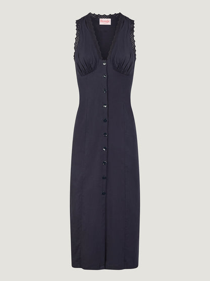 Packshot of the navy Lisbet dress for women.