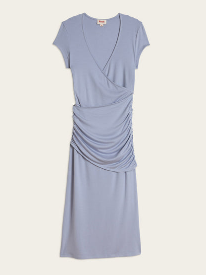 MAGDALENA lilac blue long draped tube jersey dress, flat packshot by Rouje