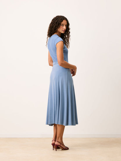 MAMBO sky blue Mist 2-in-1 knit midi dress, back view by Rouje