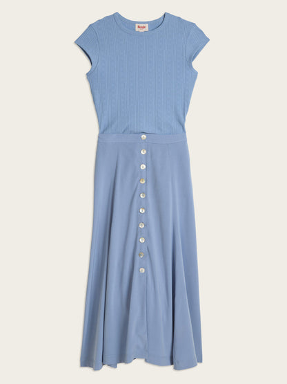 MAMBO sky blue Mist 2-in-1 knit midi dress, flat packshot by Rouje