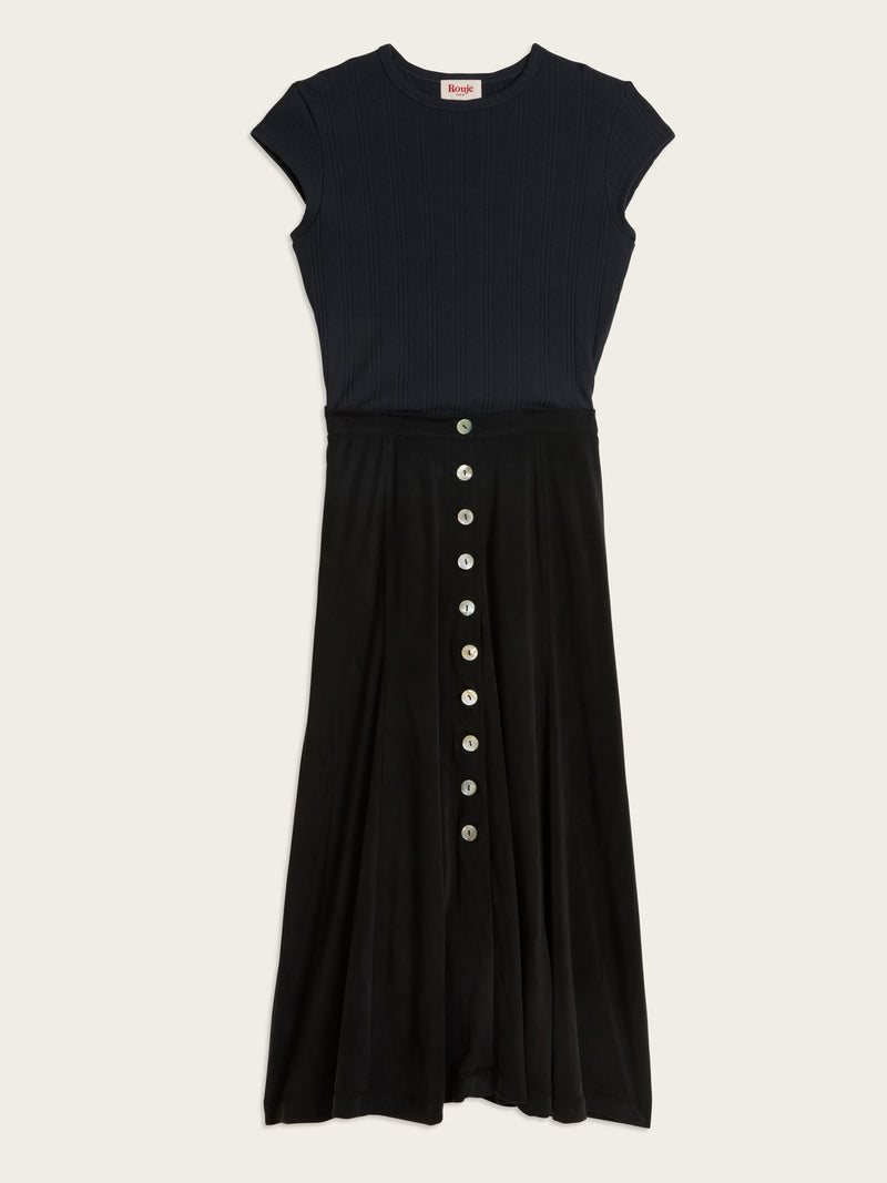 MAMBO dark blue Storm 2-in-1 knit midi dress, flat packshot by Rouje