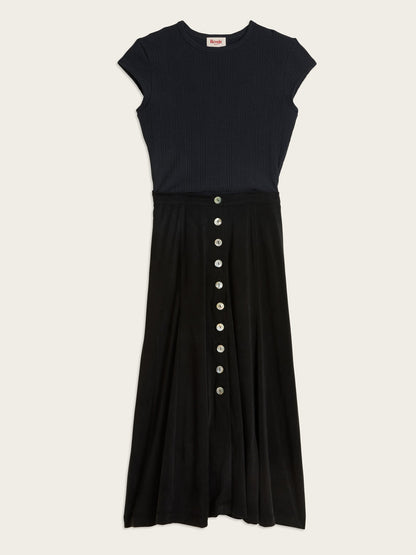 MAMBO dark blue Storm 2-in-1 knit midi dress, flat packshot by Rouje