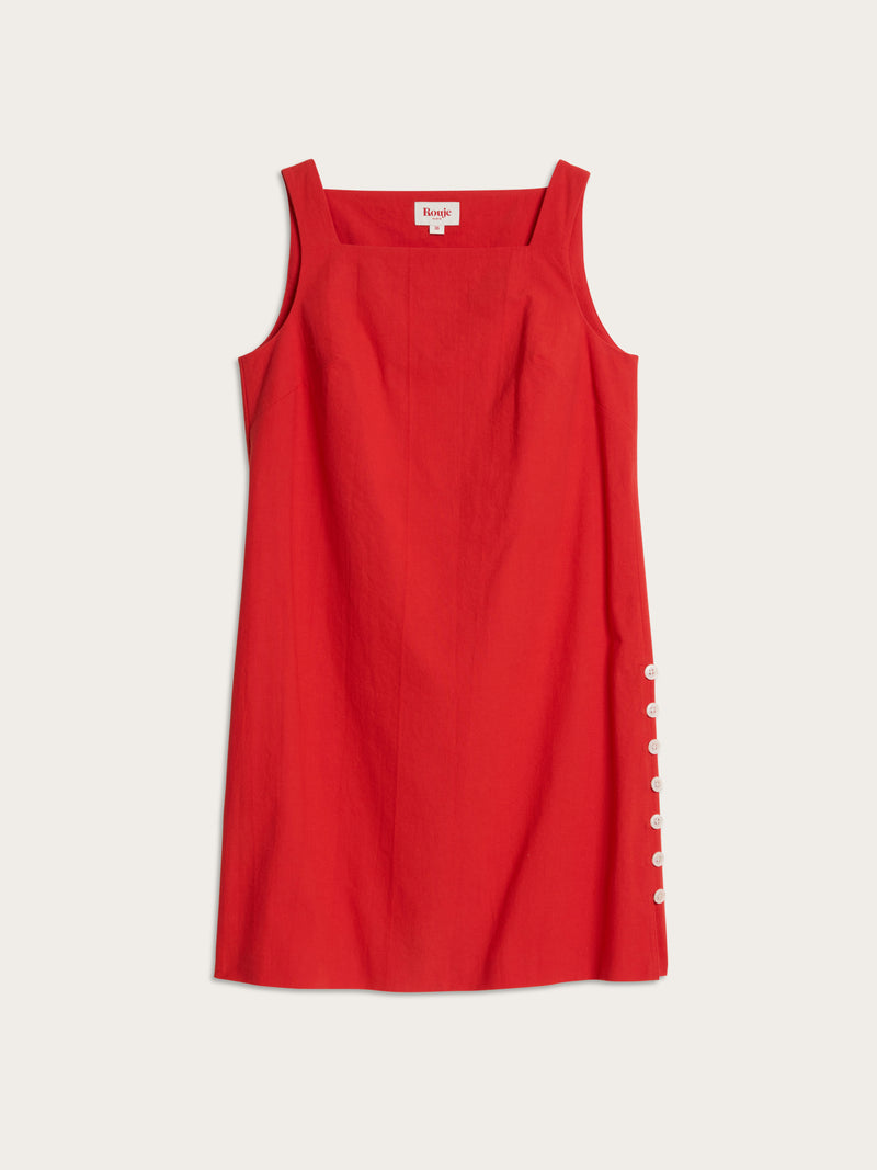 MARLA red short sleeveless cotton dress, flat packshot by Rouje