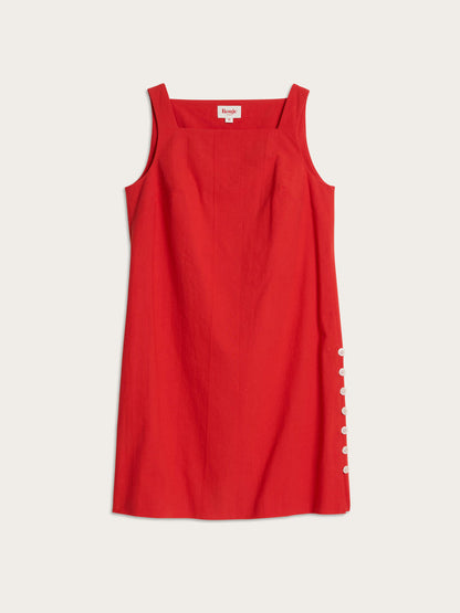 MARLA red short sleeveless cotton dress, flat packshot by Rouje