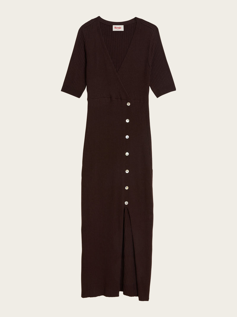 MILA chocolate jumper dress, flat packshot by Rouje