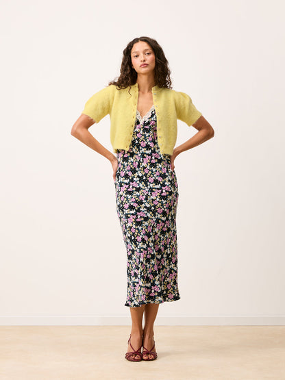 MINETTE black Prairie floral lace dress worn on a model by Rouje