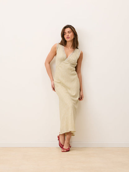 MINETTE ecru lace sleeveless midi dress, back view by Rouje