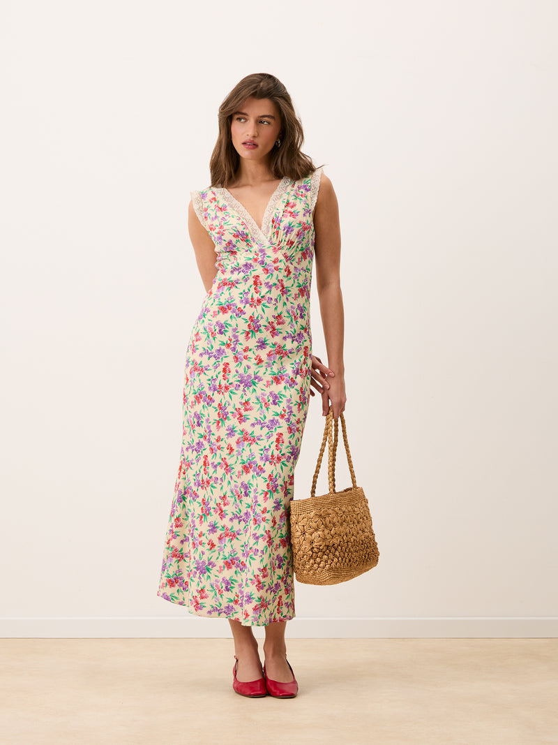 MINETTE Glycine ecru floral lace dress, back view by Rouje
