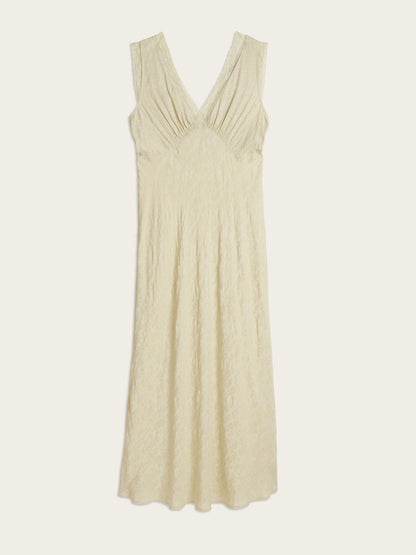 MINETTE ecru lace V-neck midi dress, flat packshot by Rouje