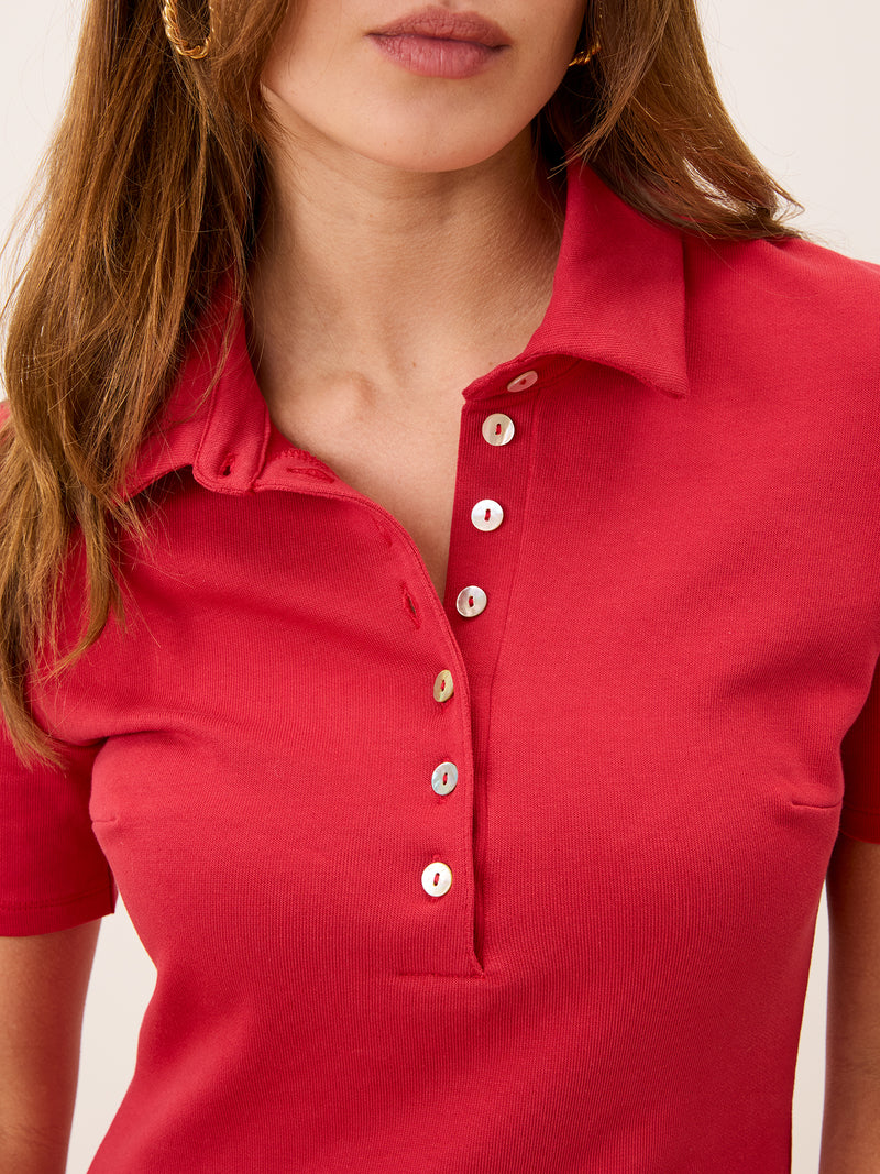 TONY red short polo dress, detail of polo collar by Rouje