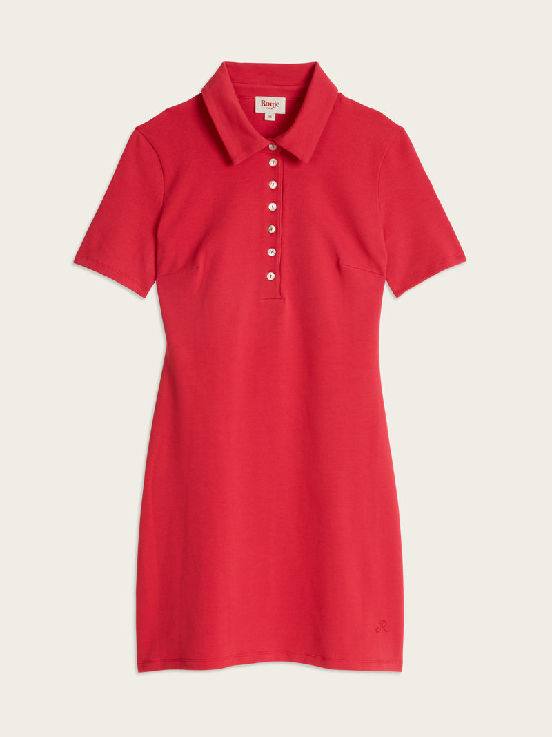 TONY red short cotton pique polo dress, flat packshot by Rouje
