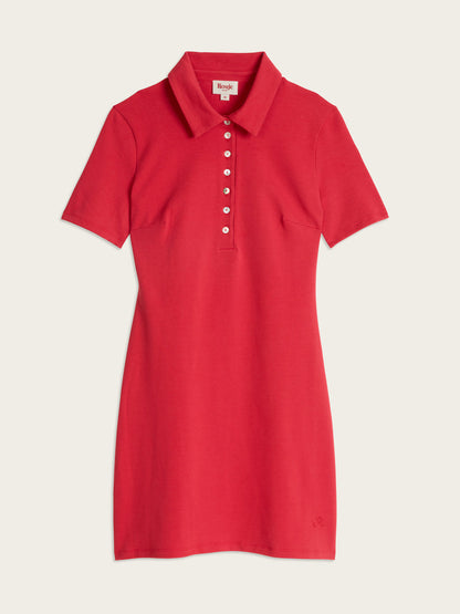 TONY red short cotton pique polo dress, flat packshot by Rouje