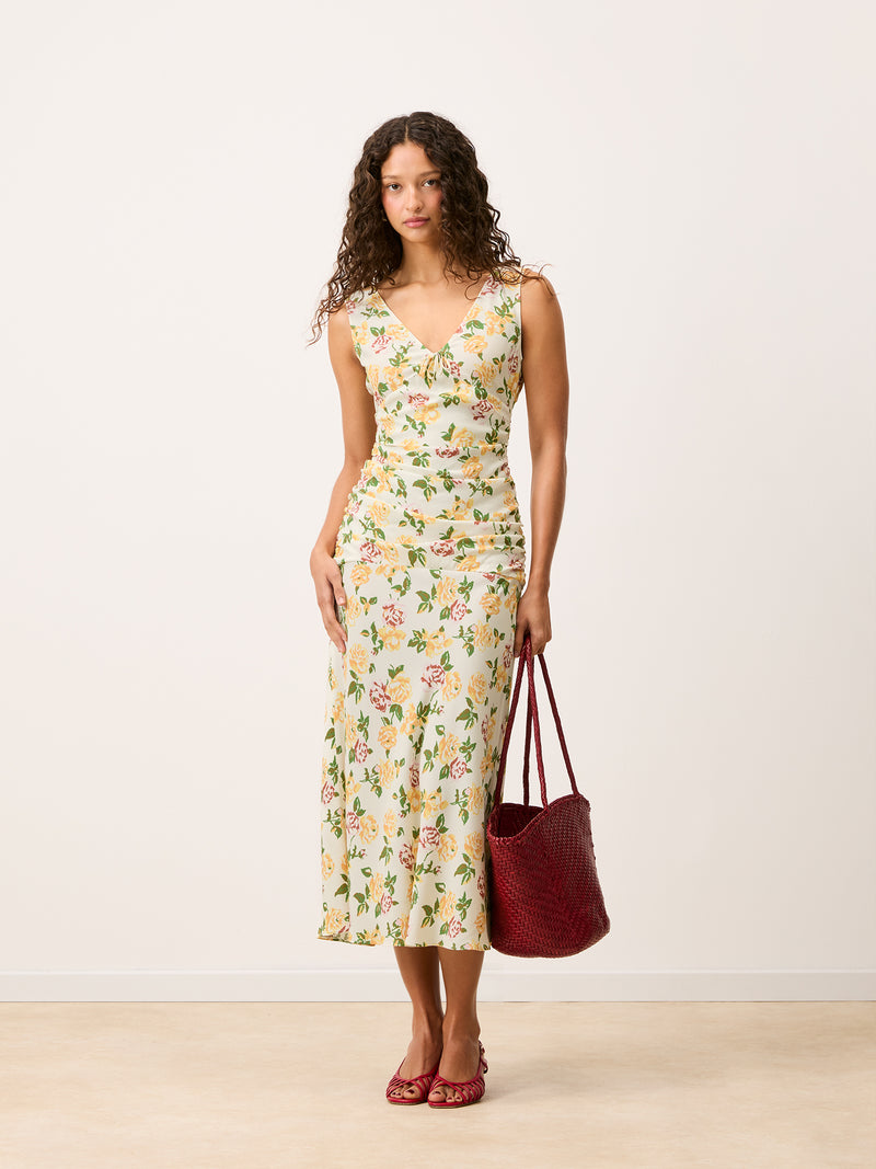 Full look with the Val floral maxi dress, worn by a model