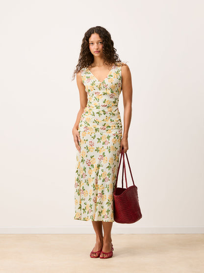 Full look with the Val floral maxi dress, worn by a model