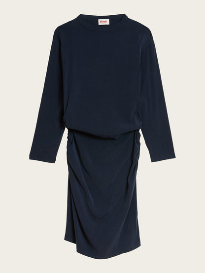 VALERIA navy blue short dress with ruffles, flat packshot by Rouje
