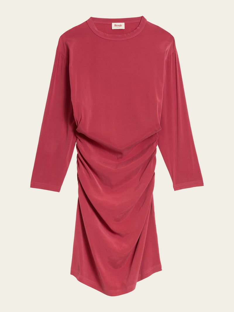 VALERIA Carmen red short dress with ruffles, flat packshot by Rouje