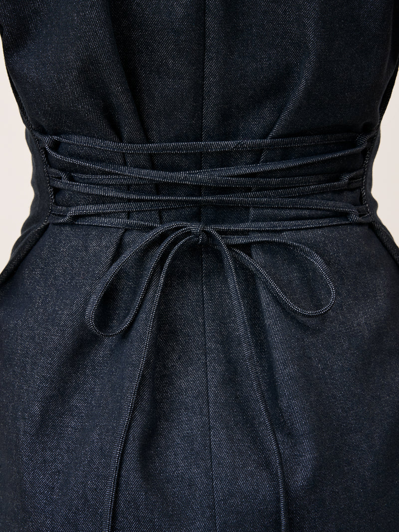 VALOU denim short dress, detail of back lacing by Rouje
