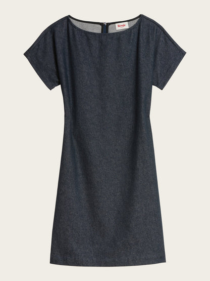 VALOU soft denim short dress with lace-up back, flat packshot by Rouje