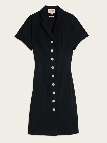 VICTOIRE black cotton button-down midi dress, flat packshot by Rouje