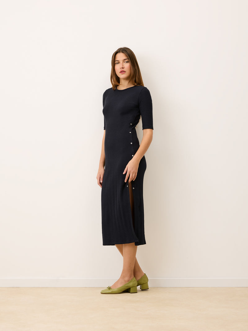 VIVIANE storm long pointelle knit dress, front view by Rouje