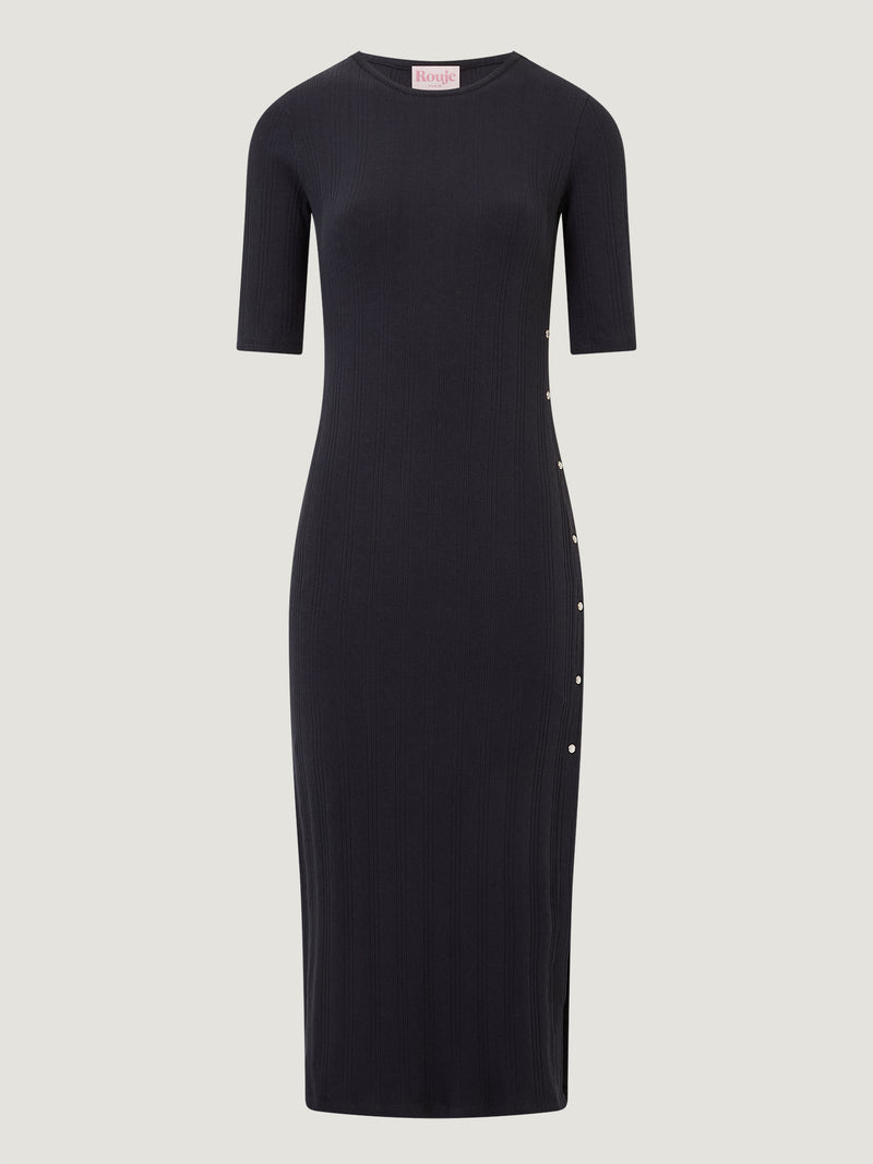 VIVIANE storm long pointelle knit dress, flat packshot by Rouje