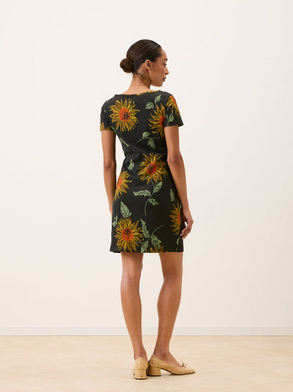 WINNIE black sunflower print dress, detail of print by Rouje