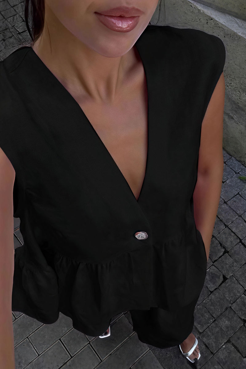 Romantic Cotton V Neck Sleeveless Vest Pants Two Piece Set