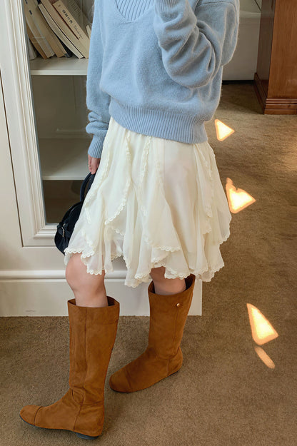Romantic Ruffled Asymmetrical Chiffon Mini Skirt